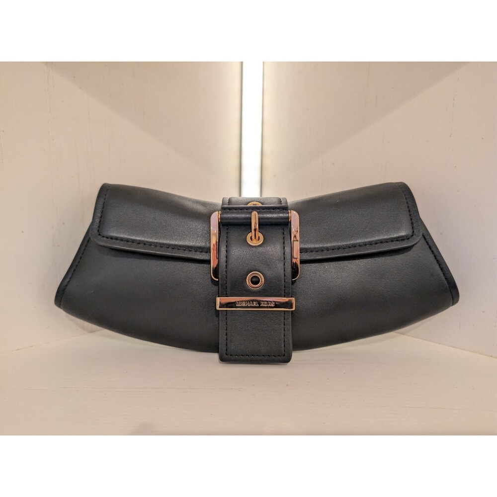 NWT Michael Kors Colby Leather Convertible Clutch Black Gold Hardware